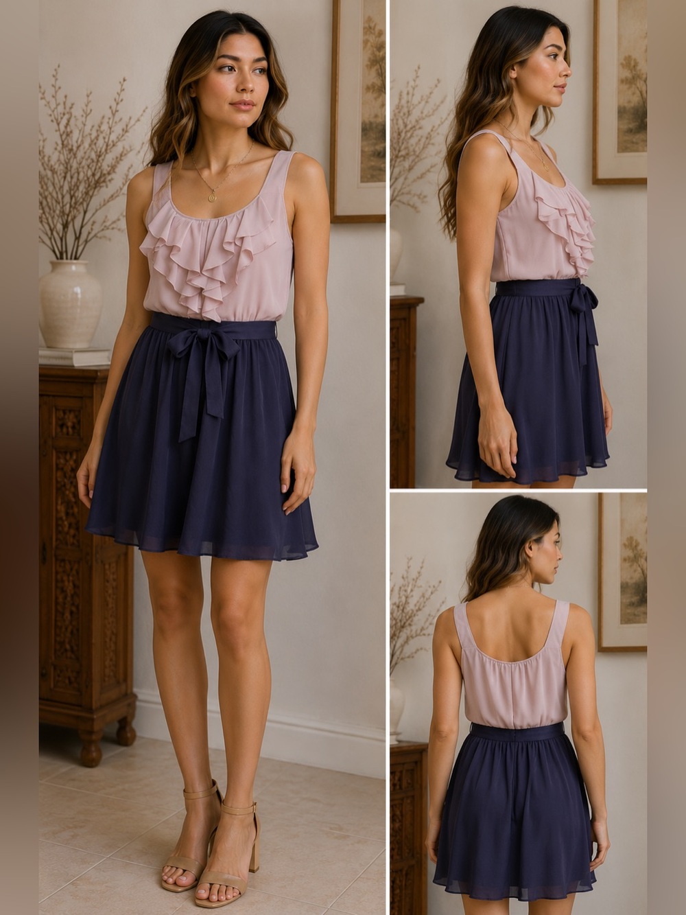 Express NWT Ruffle Colorblock Sleeveless Dress Pink Navy Size Small $79.90